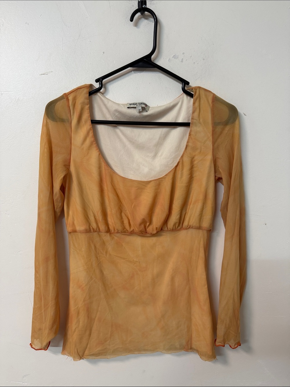 Opening Ceremony Peach Sheer Long-Sleeve Scoop Neck Top Y2K